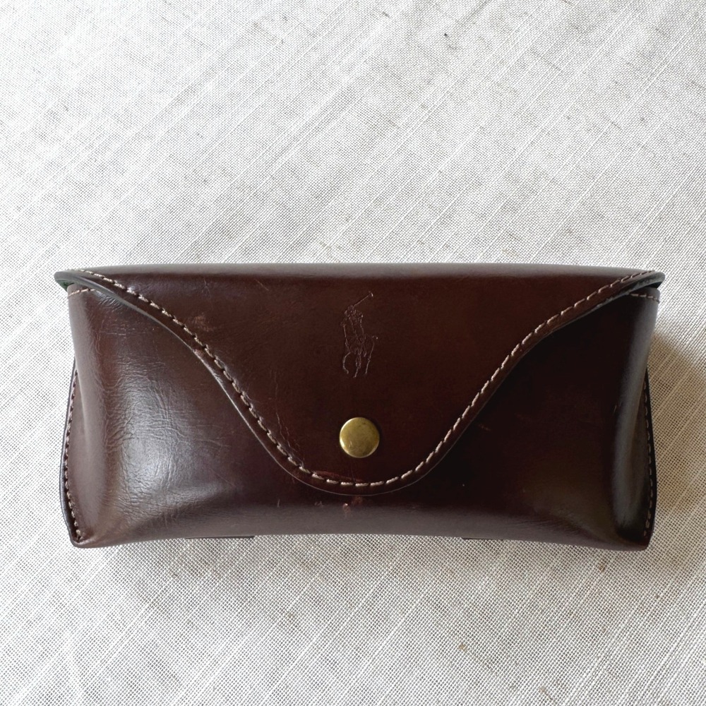 Polo Ralph Lauren Brown Leather Sunglasses Case Green Felt Lining Belt Loops